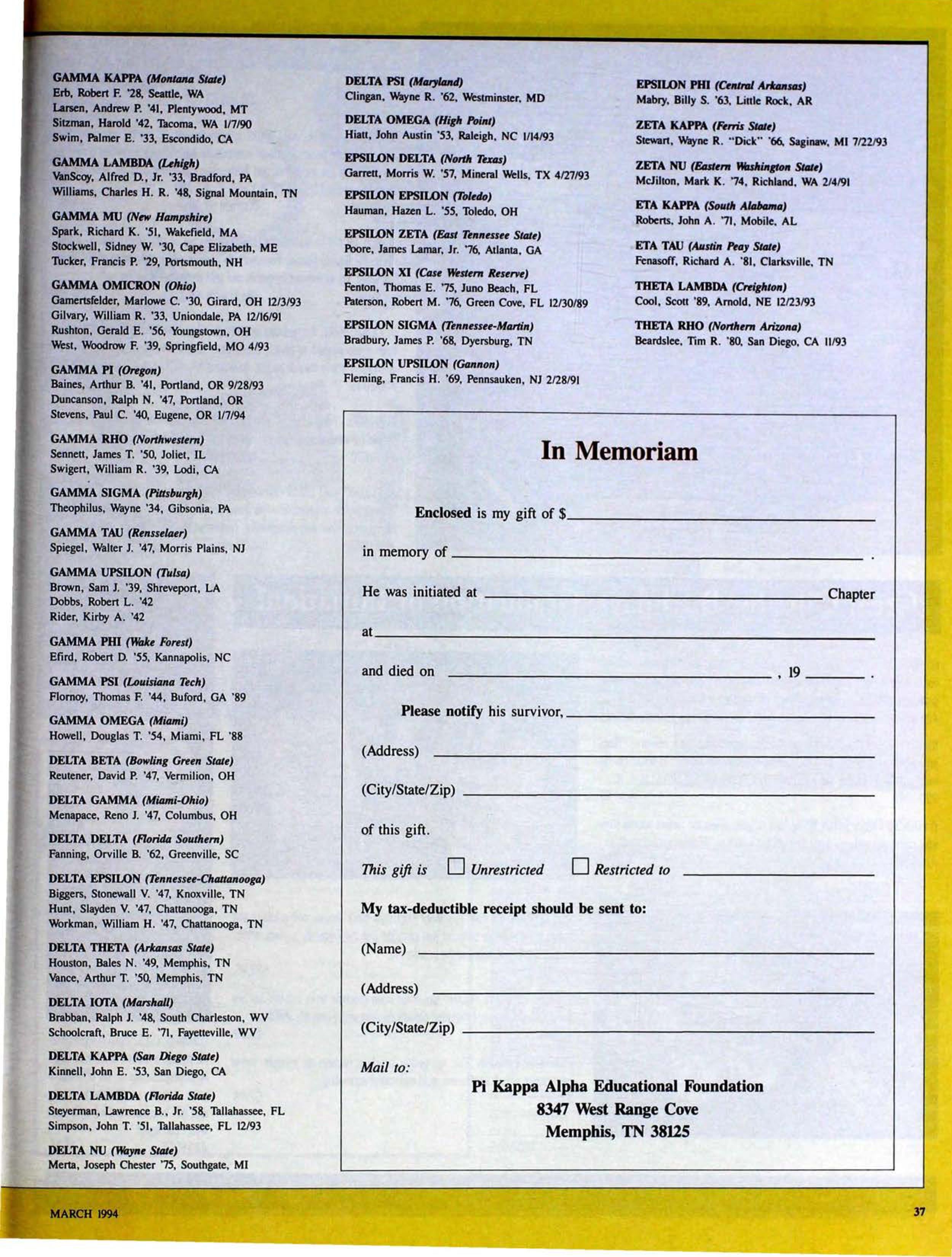 In Memoriam, March 1994